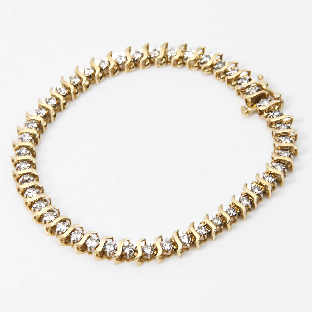 10K Gold and Diamond Tennis Bracelet