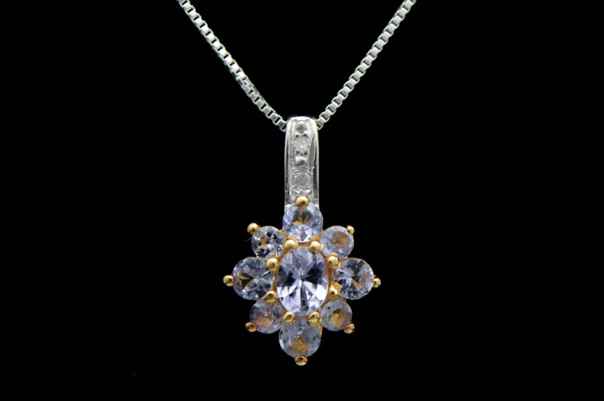 Vermeil, Tanzanite and Diamond Pendant with Chain
