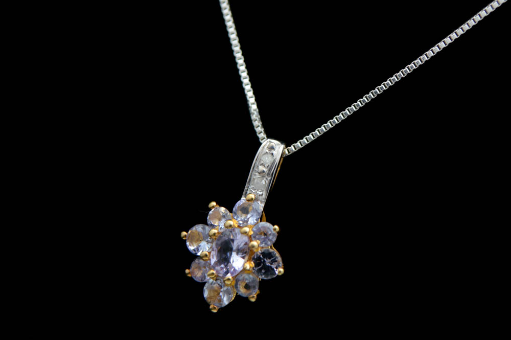 Vermeil, Tanzanite and Diamond Pendant with Chain
