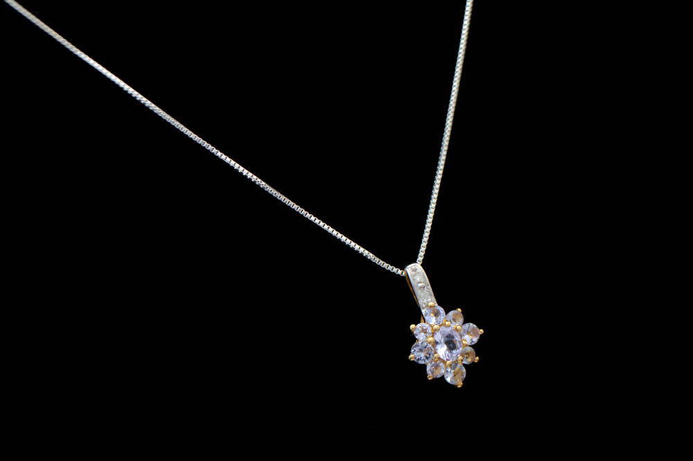 Vermeil, Tanzanite and Diamond Pendant with Chain