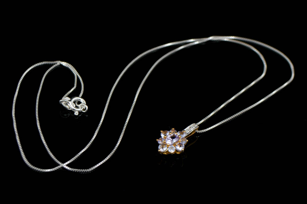 Vermeil, Tanzanite and Diamond Pendant with Chain