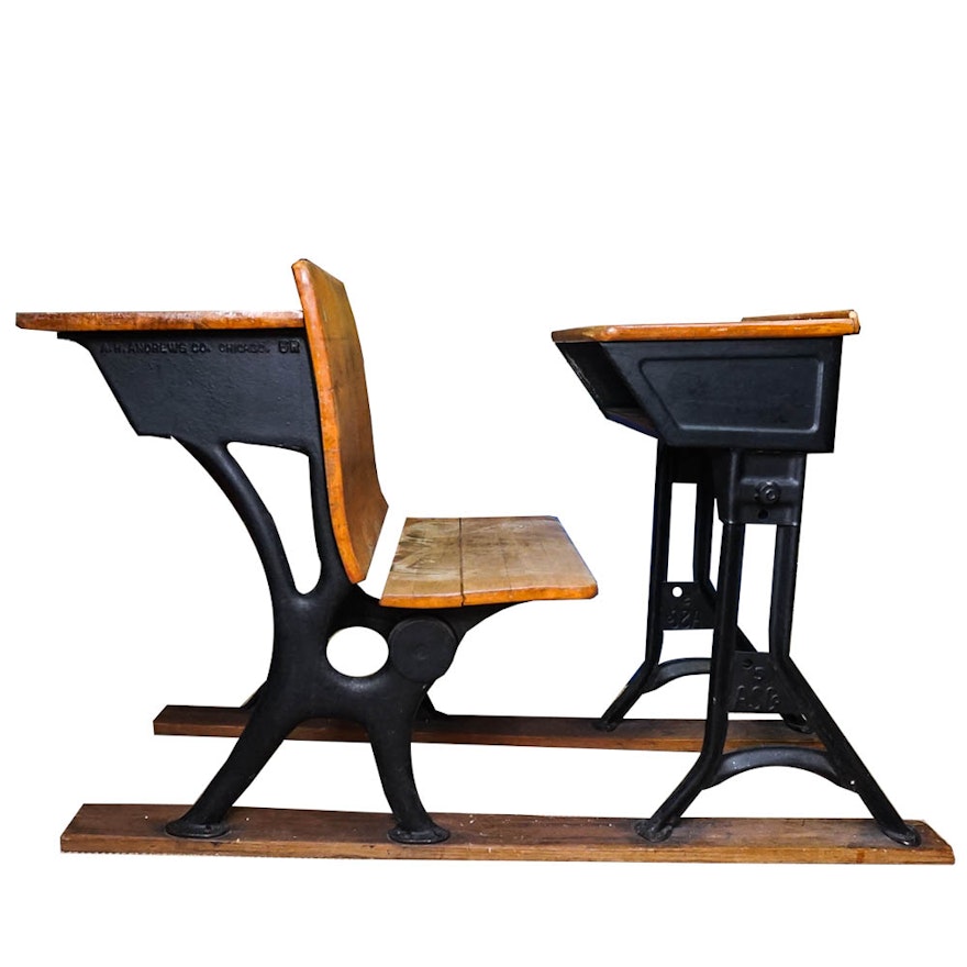 Vintage Cast Iron and Wood School Desk