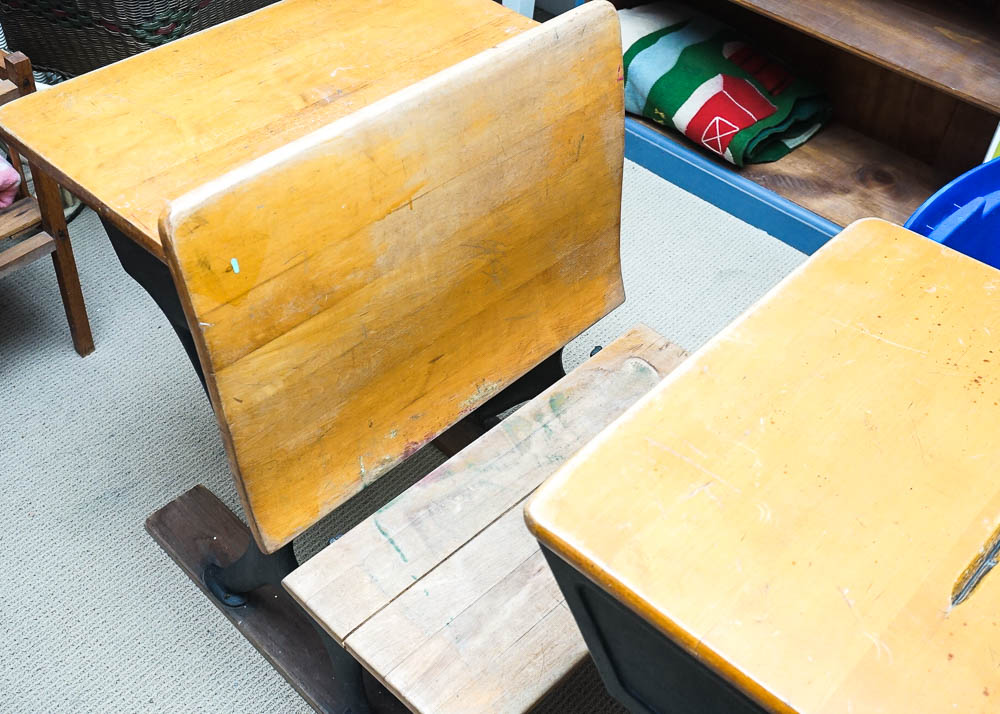 Vintage Cast Iron and Wood School Desk