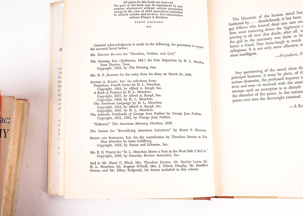 1951 First Edition "Disturber of the Peace, The Life and Riotous Times of H.L. Mencken" by William Manchester