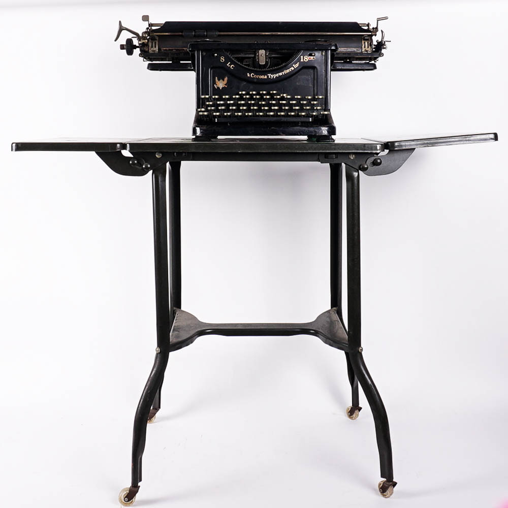 1930's Smith and Corona Typewriter with Vintage Metal Table