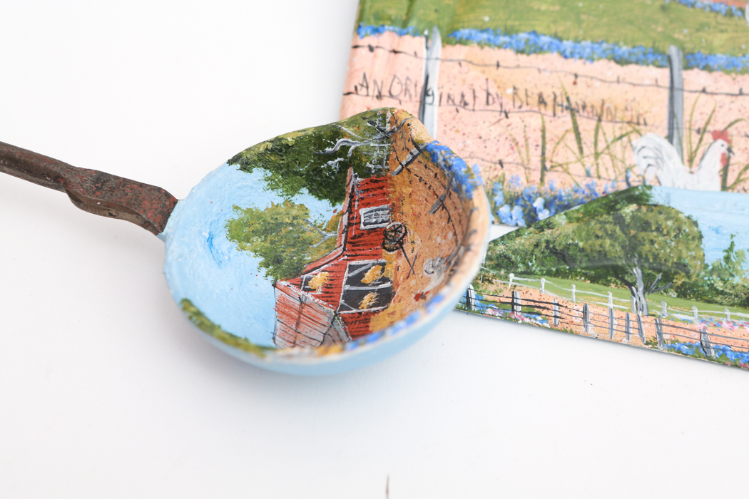 Victorian Era Hand Painted Ladle, Crumber and Crumb Tray