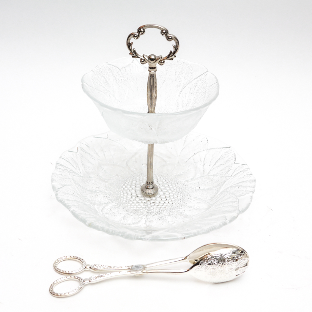 Vintage Pressed Glass Two Tier Serving Tray