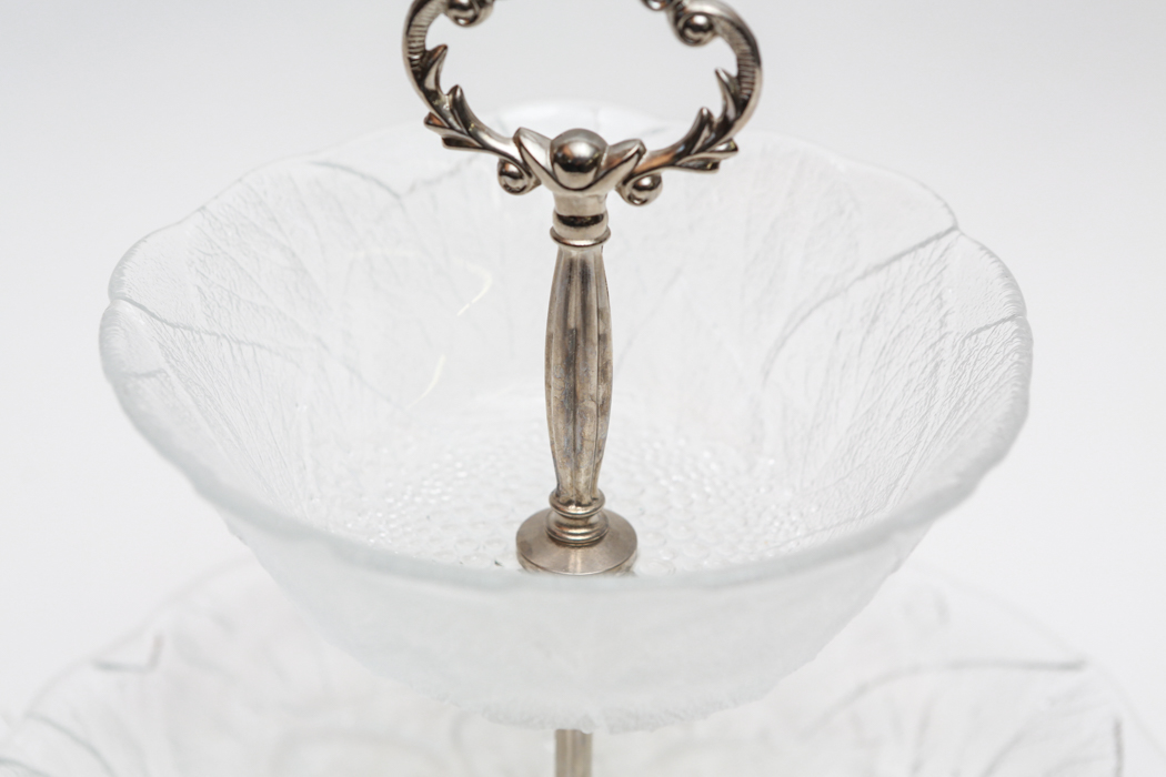 Vintage Pressed Glass Two Tier Serving Tray