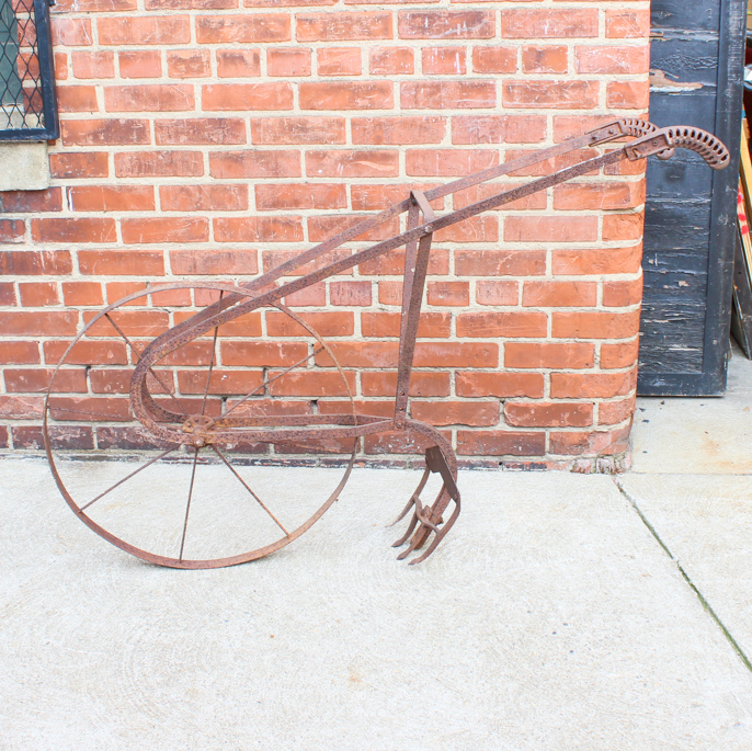Antique Cast Iron and Bent Steel Garden Plow