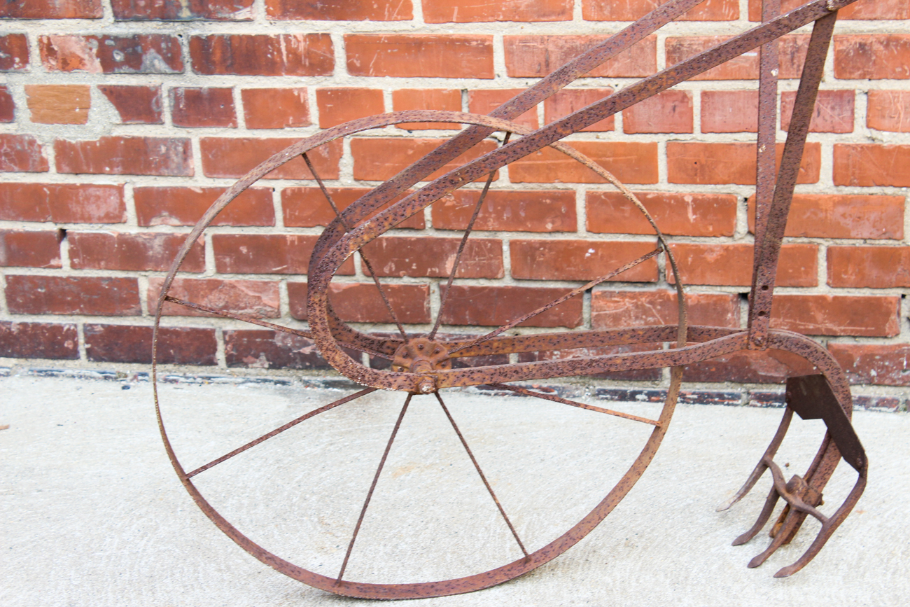 Antique Cast Iron and Bent Steel Garden Plow