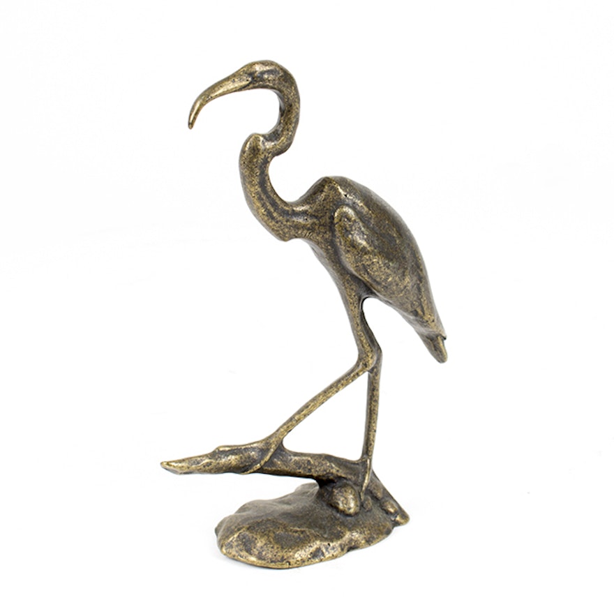 Scott Nelles "Egret Heron On Log" Bronze Sculpture