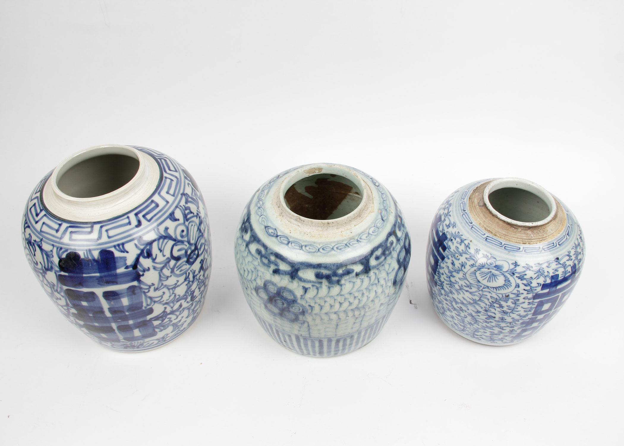 Set of Three Chinese Porcelain Ginger Jars
