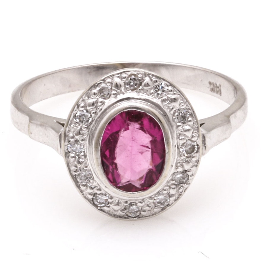 14K White Gold Diamond and Pink Tourmaline Ring