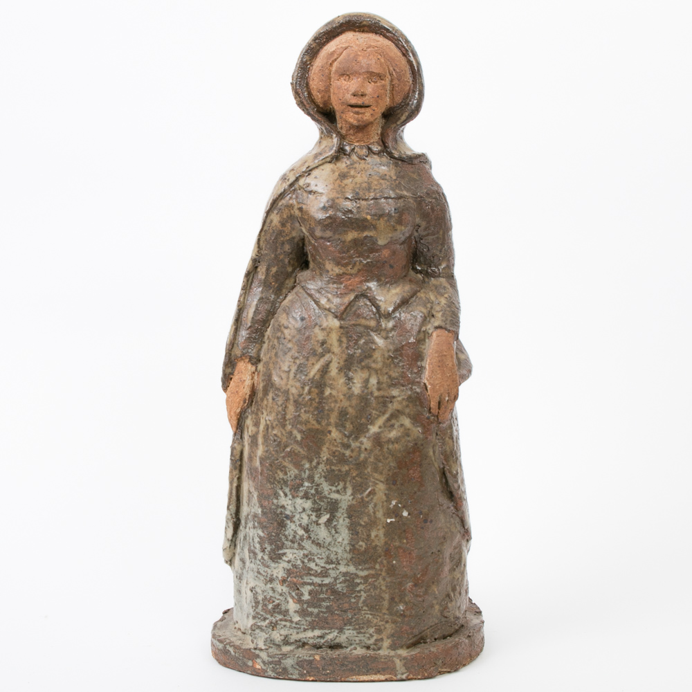Vintage Signed Glazed Stoneware Statue of Jacobean Woman
