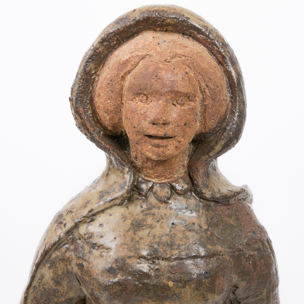 Vintage Signed Glazed Stoneware Statue of Jacobean Woman