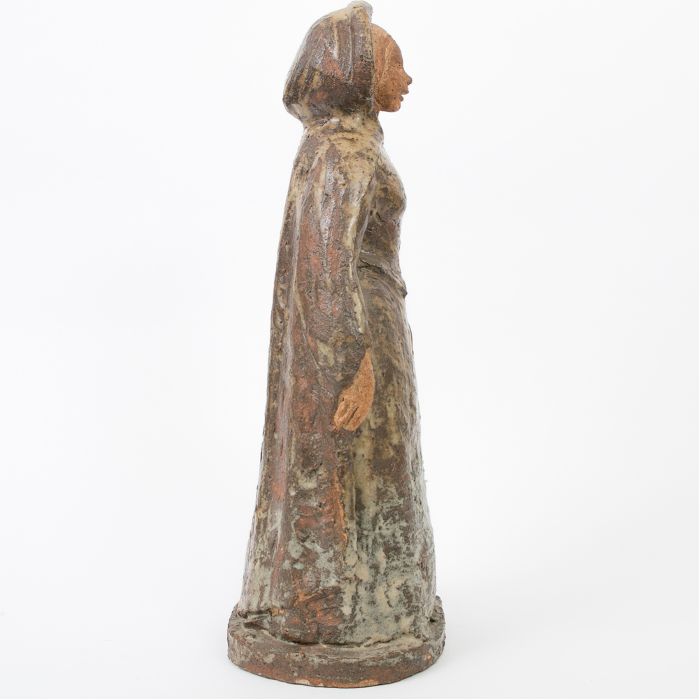 Vintage Signed Glazed Stoneware Statue of Jacobean Woman