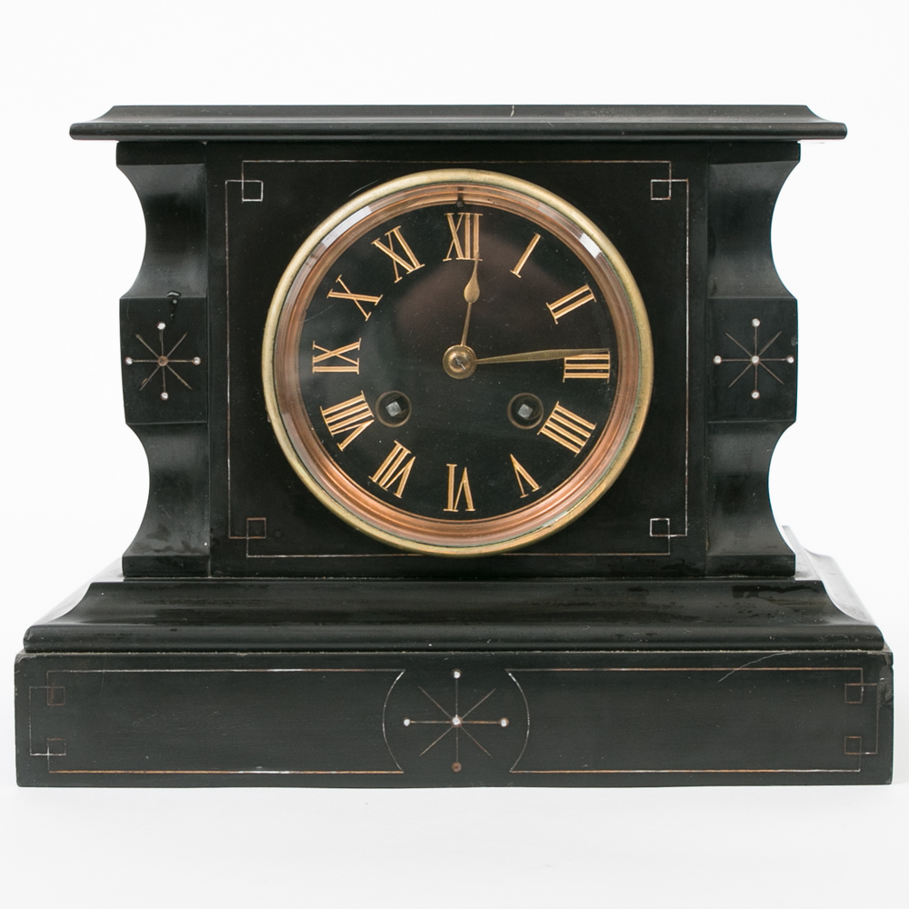 Vintage Japy Freres Black Slate Clock