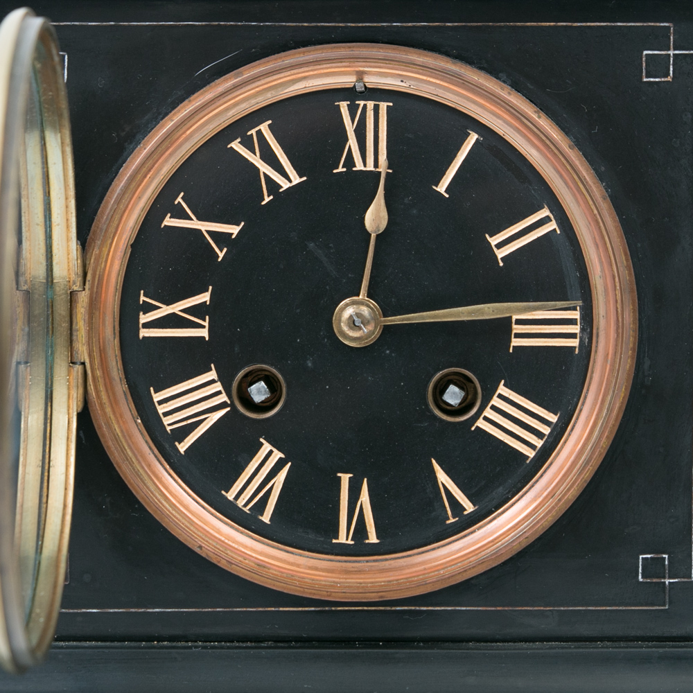 Vintage Japy Freres Black Slate Clock