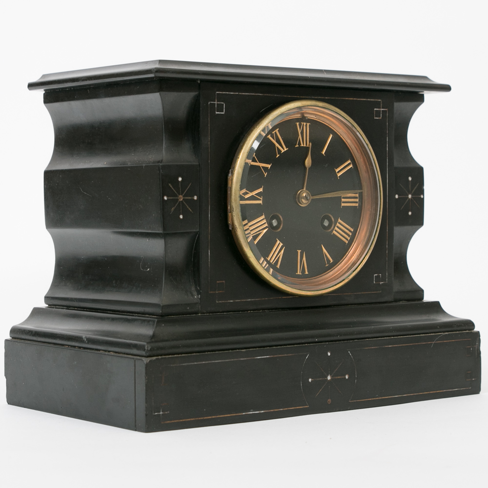 Vintage Japy Freres Black Slate Clock