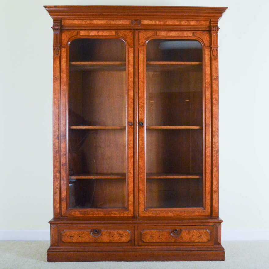 Antique Glass Door Bookshelf Cabinet