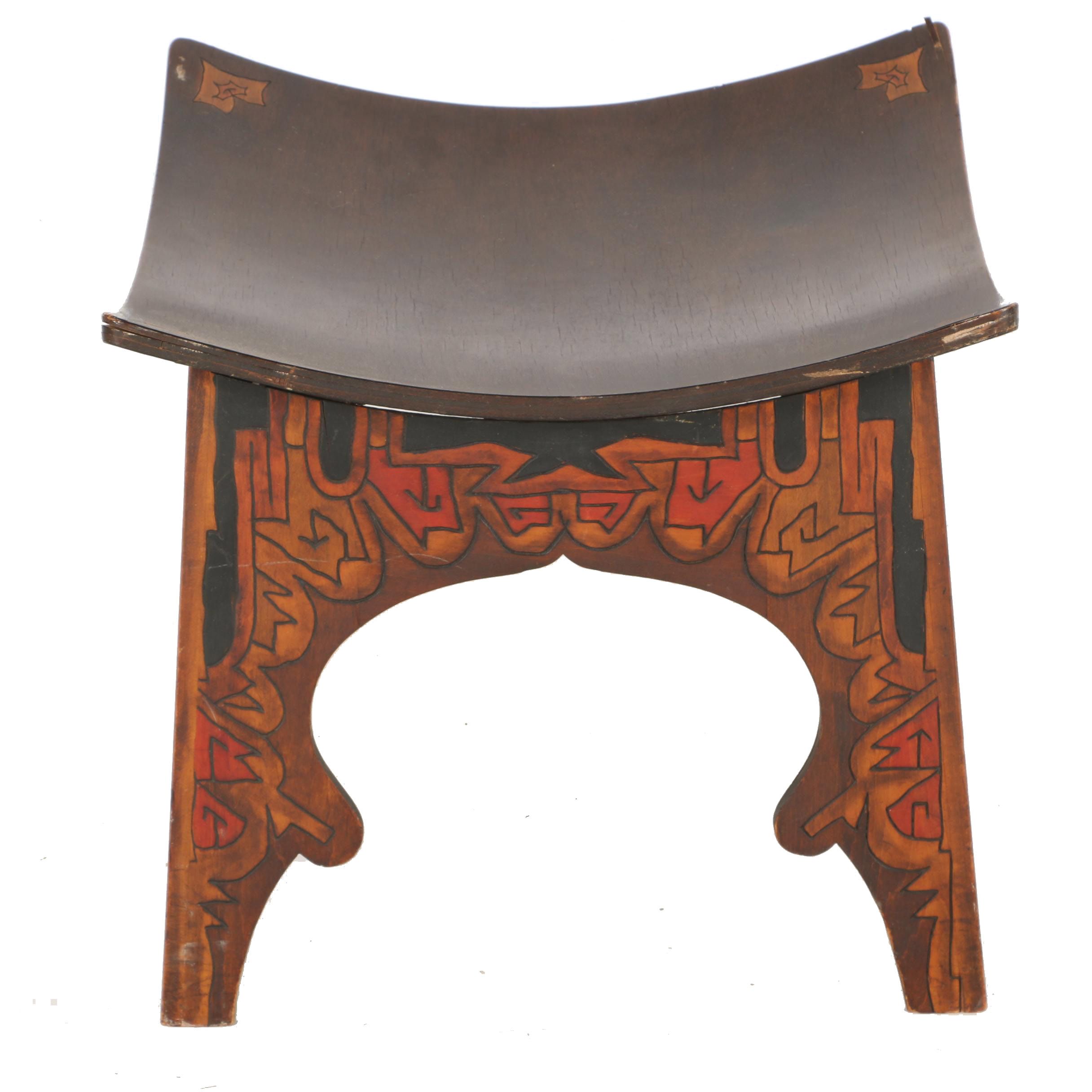 Decorative Wood Burned Footstool