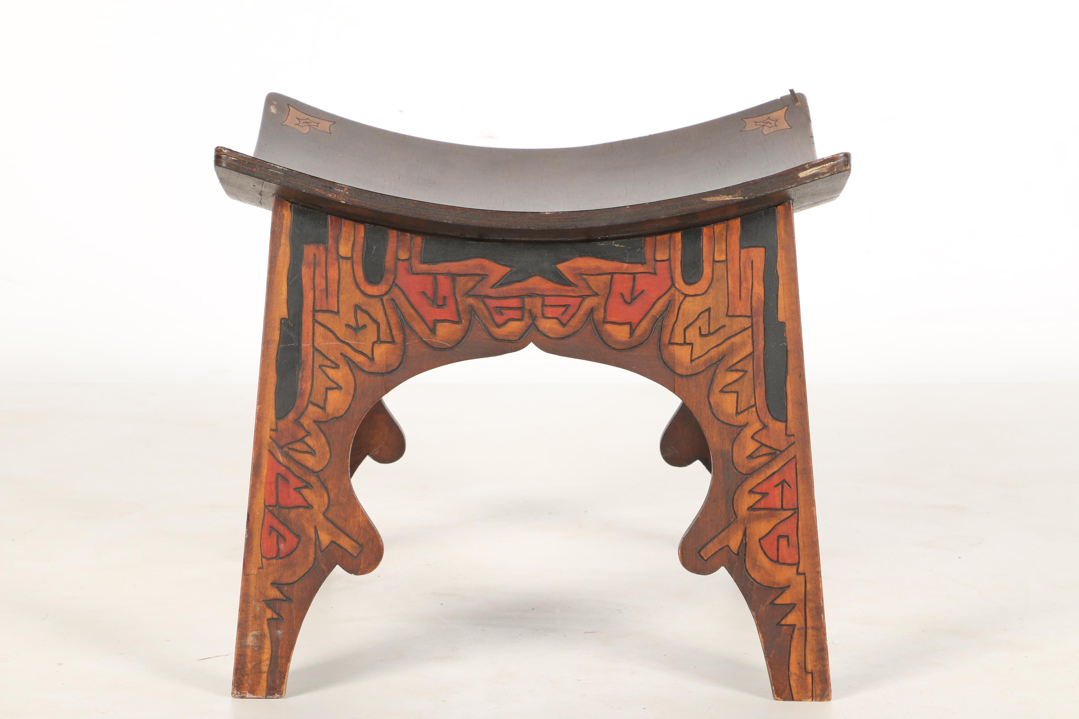 Decorative Wood Burned Footstool