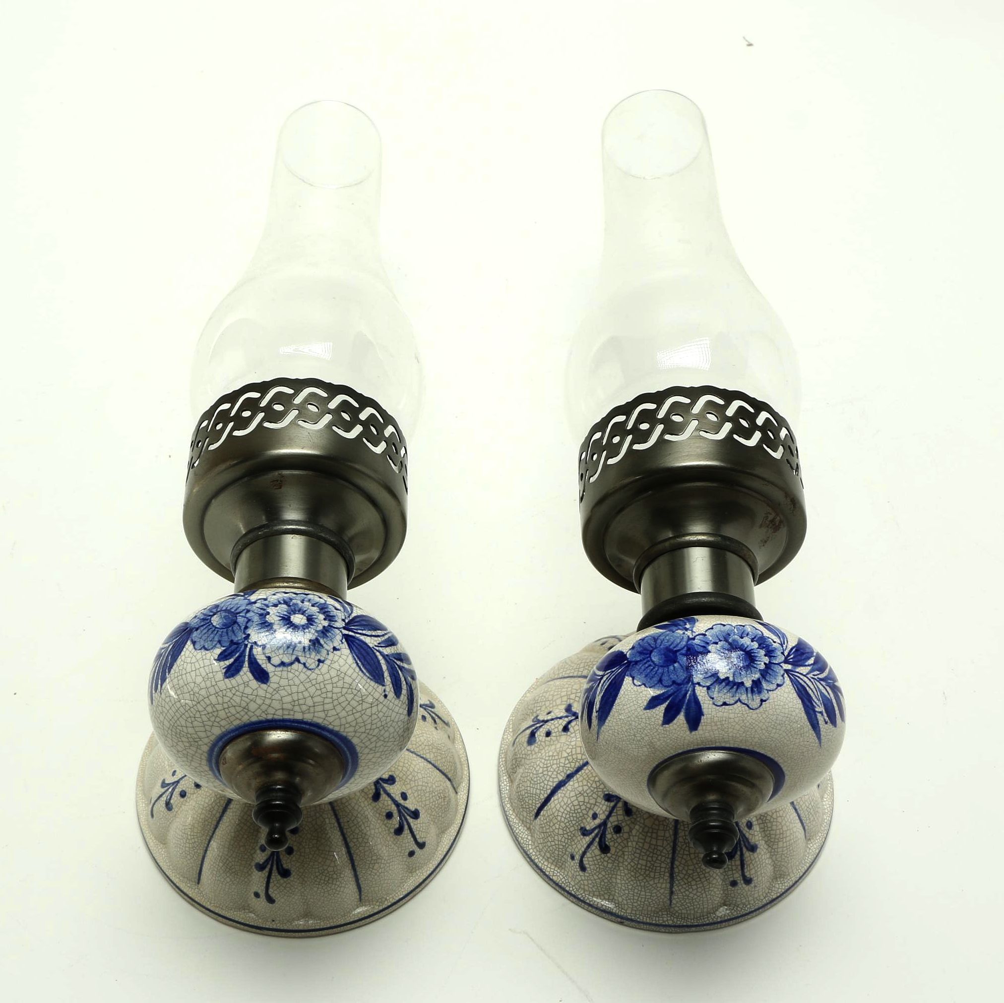 Pair of Blue and White Wall Sconces