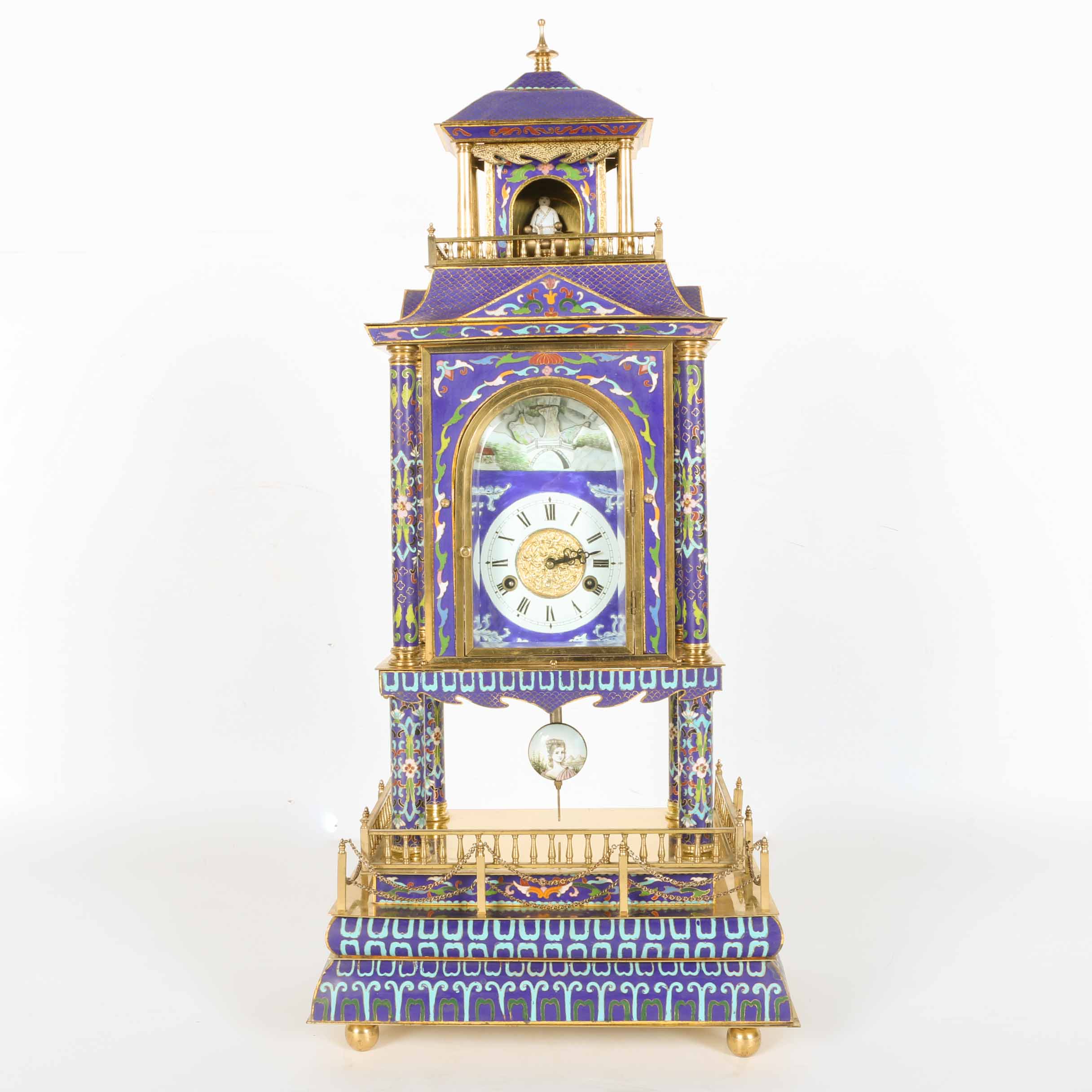 Blue and Gold Japanese Catle Shape Tower Clock