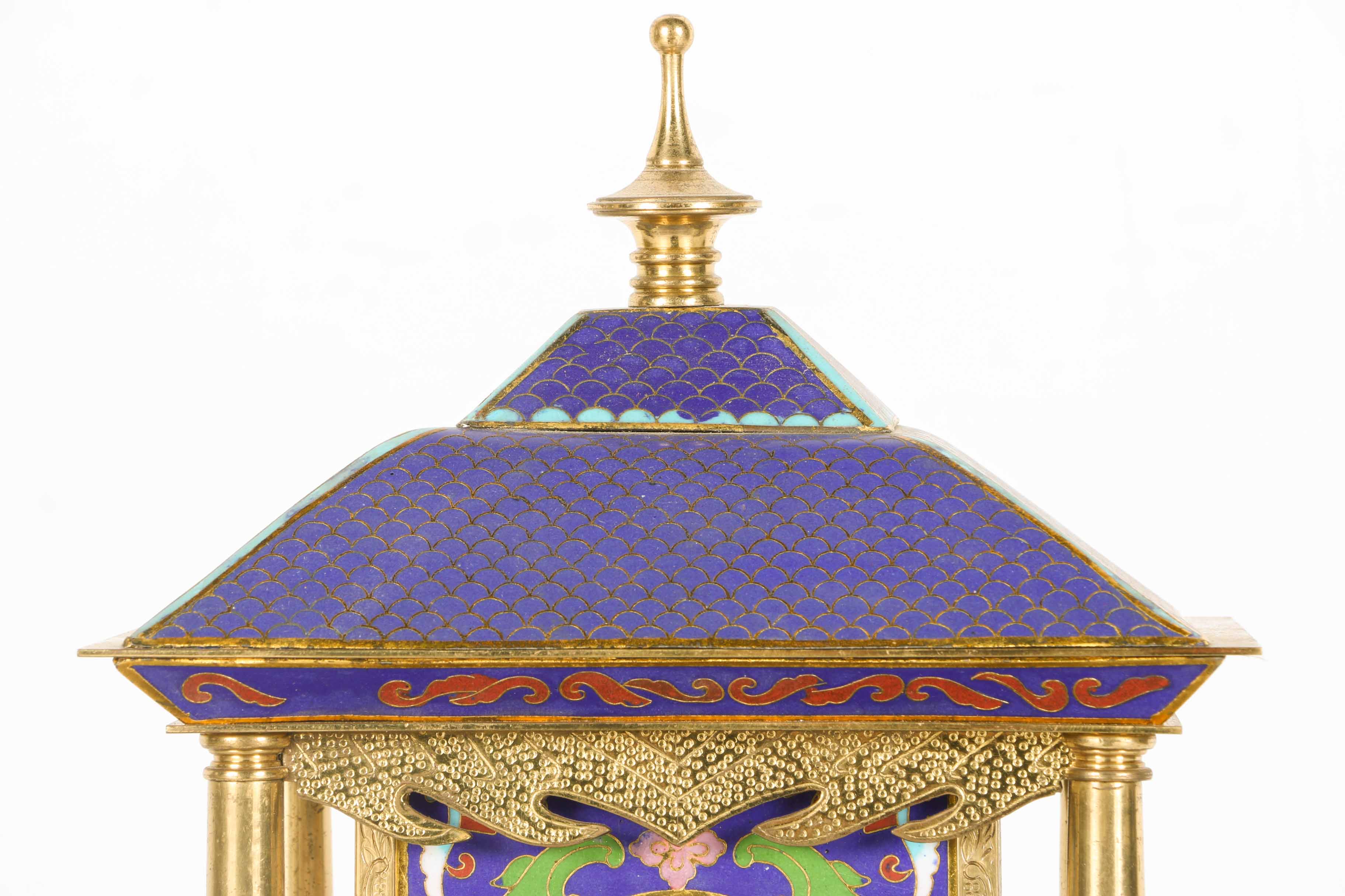 Blue and Gold Japanese Catle Shape Tower Clock