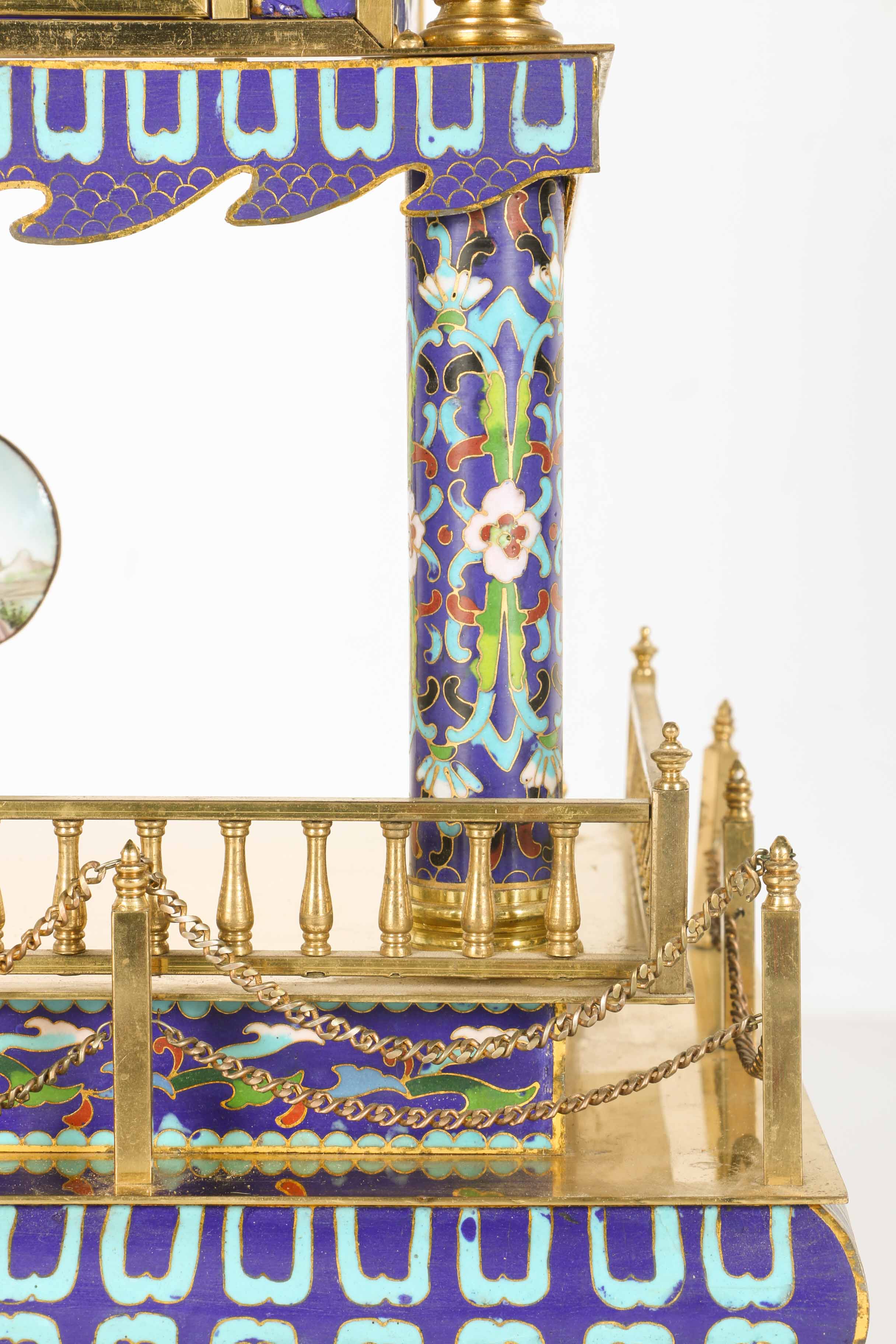 Blue and Gold Japanese Catle Shape Tower Clock