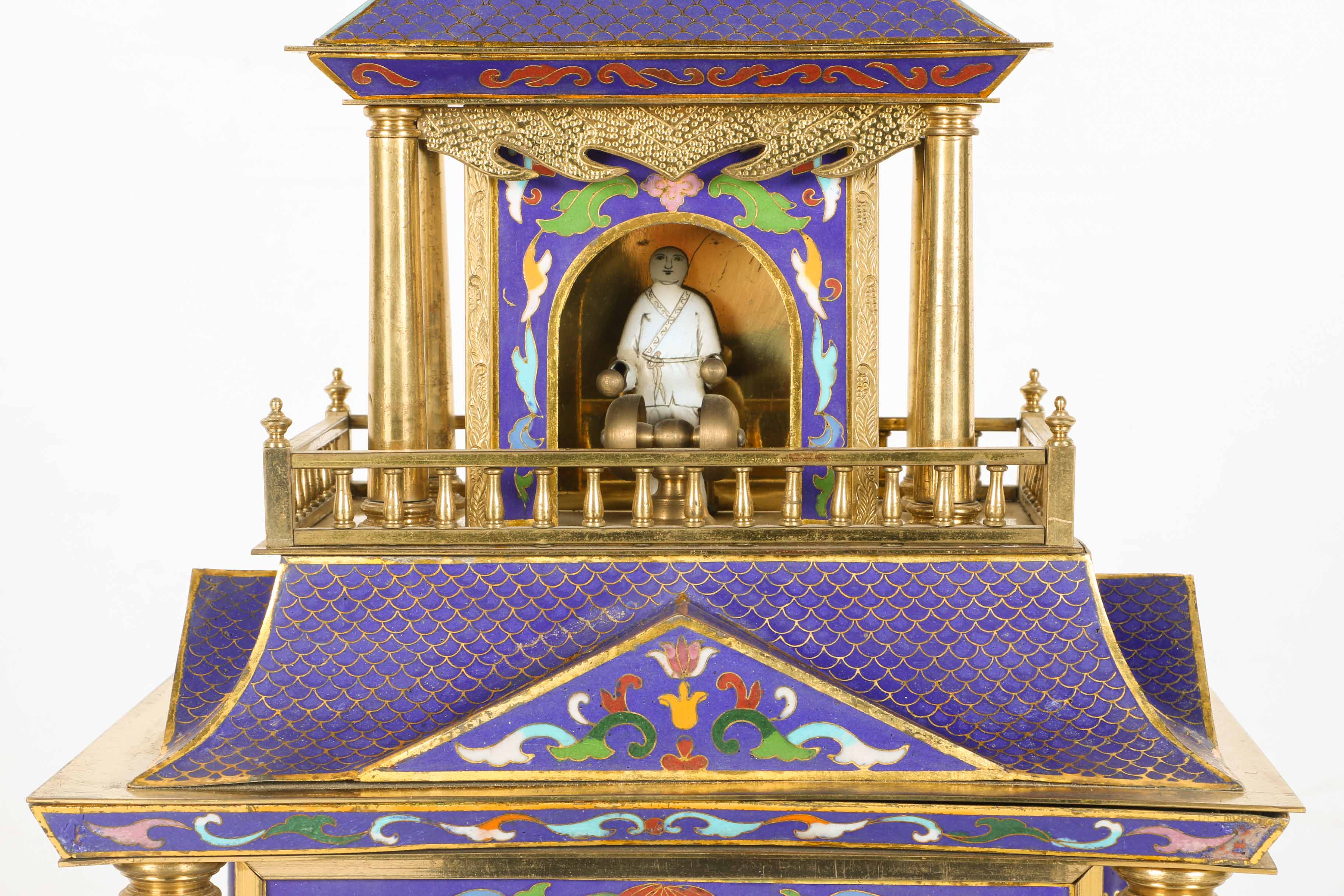 Blue and Gold Japanese Catle Shape Tower Clock