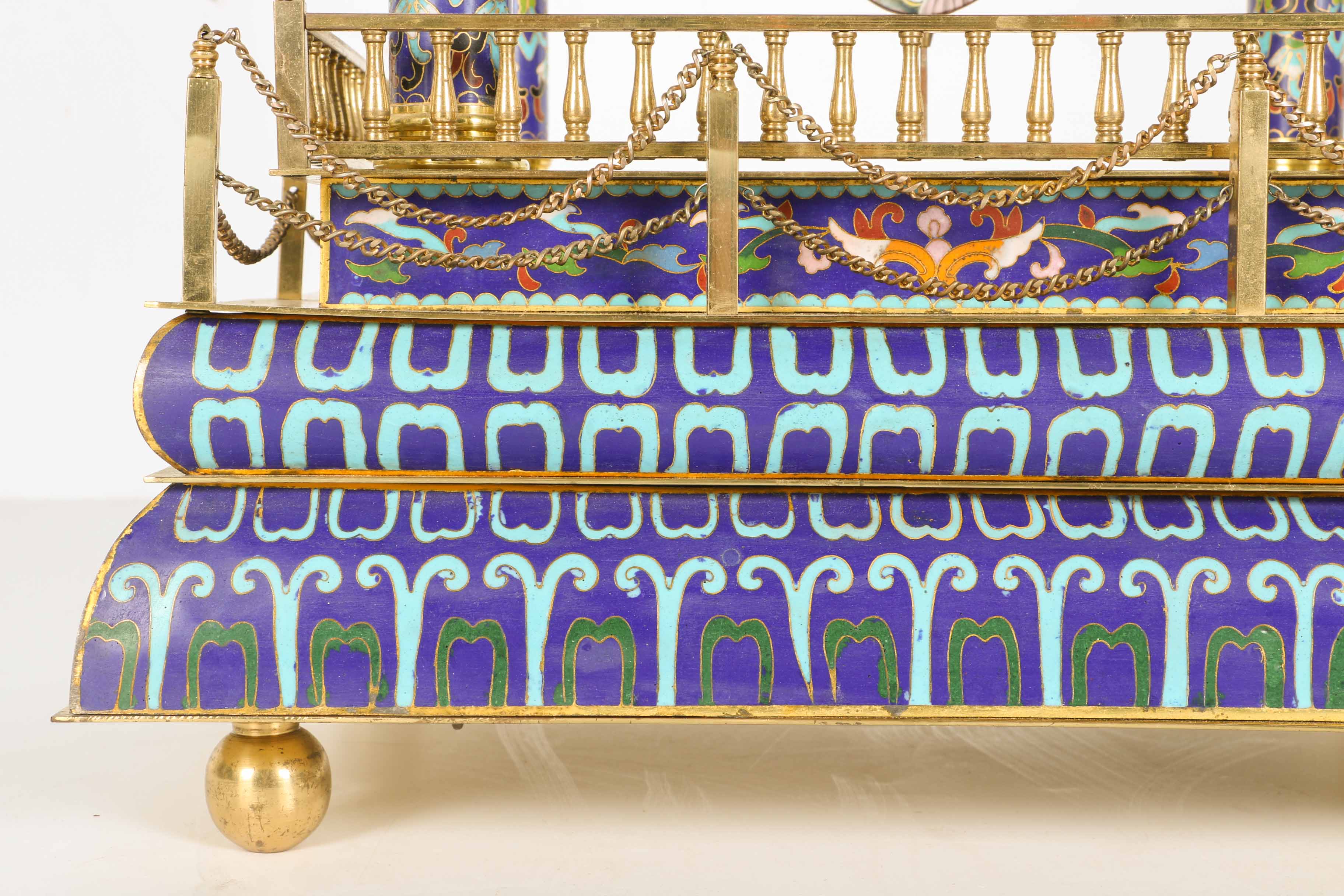 Blue and Gold Japanese Catle Shape Tower Clock