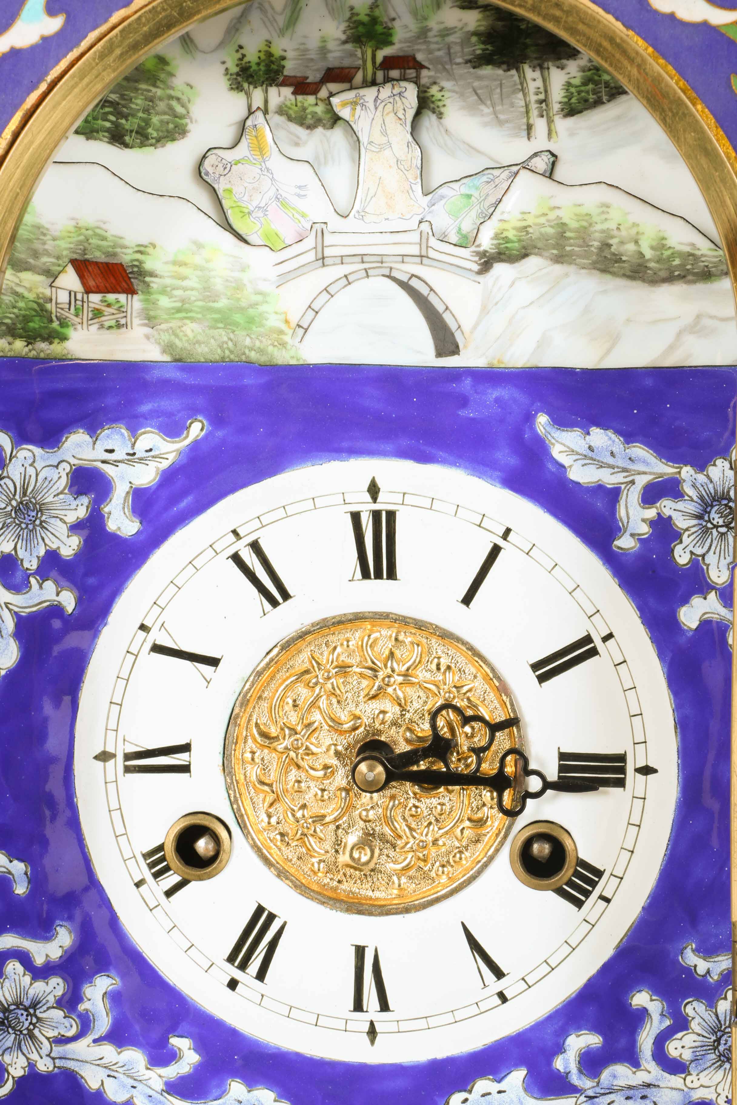 Blue and Gold Japanese Catle Shape Tower Clock