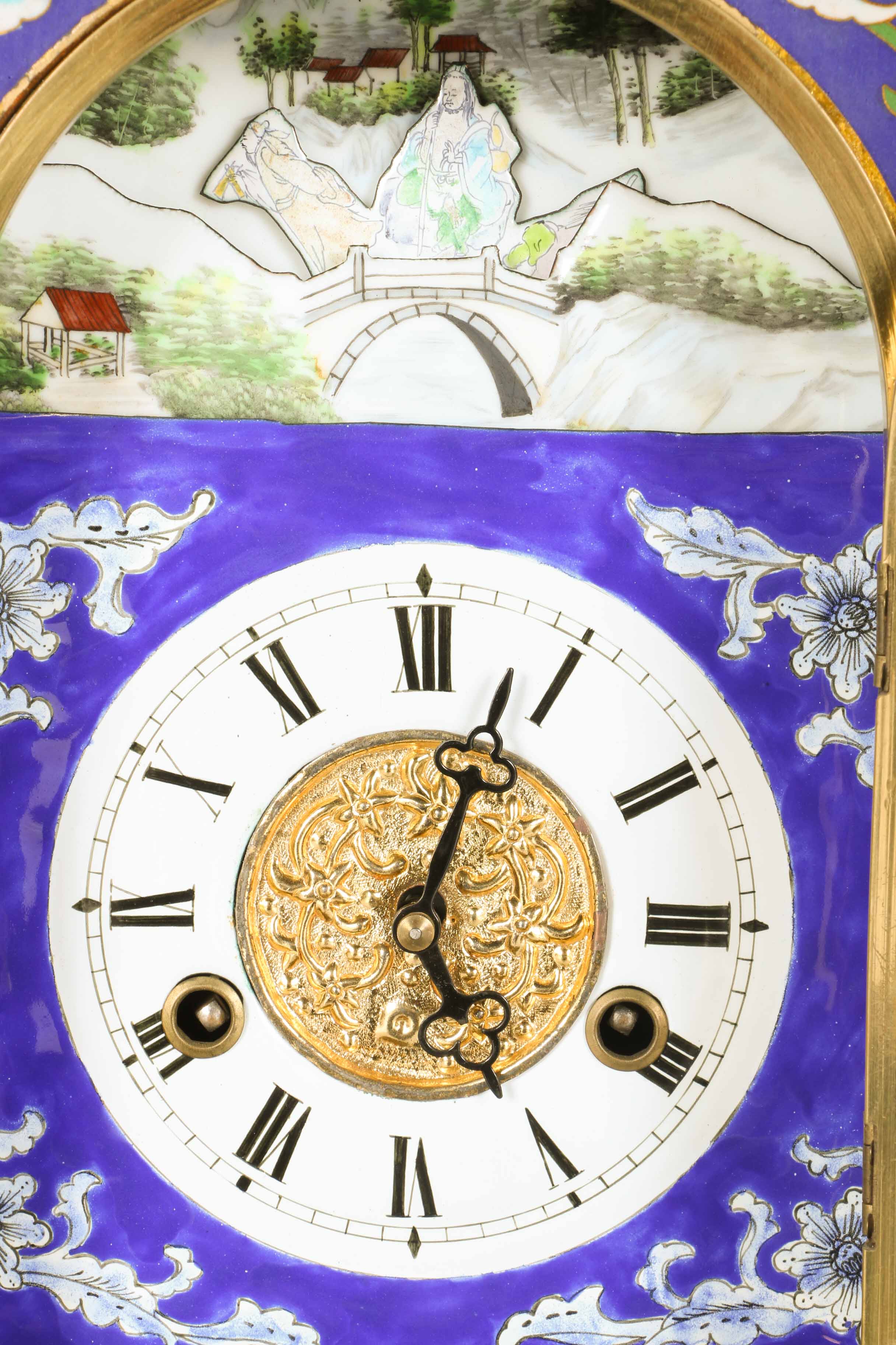 Blue and Gold Japanese Catle Shape Tower Clock