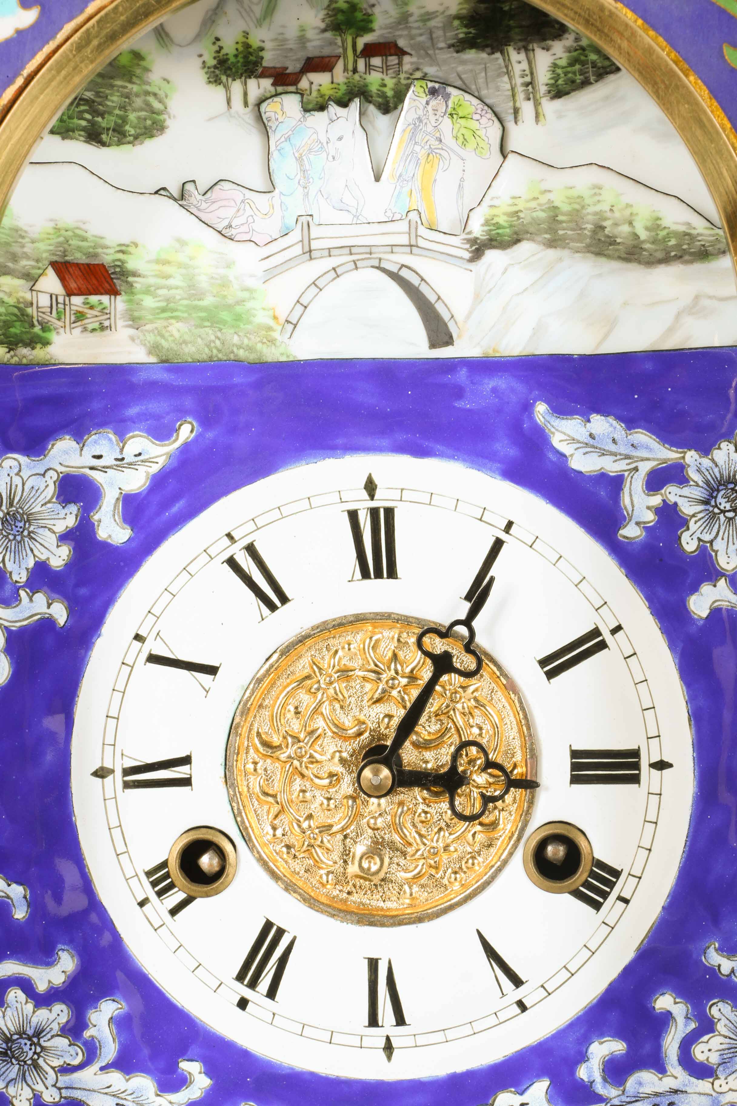 Blue and Gold Japanese Catle Shape Tower Clock