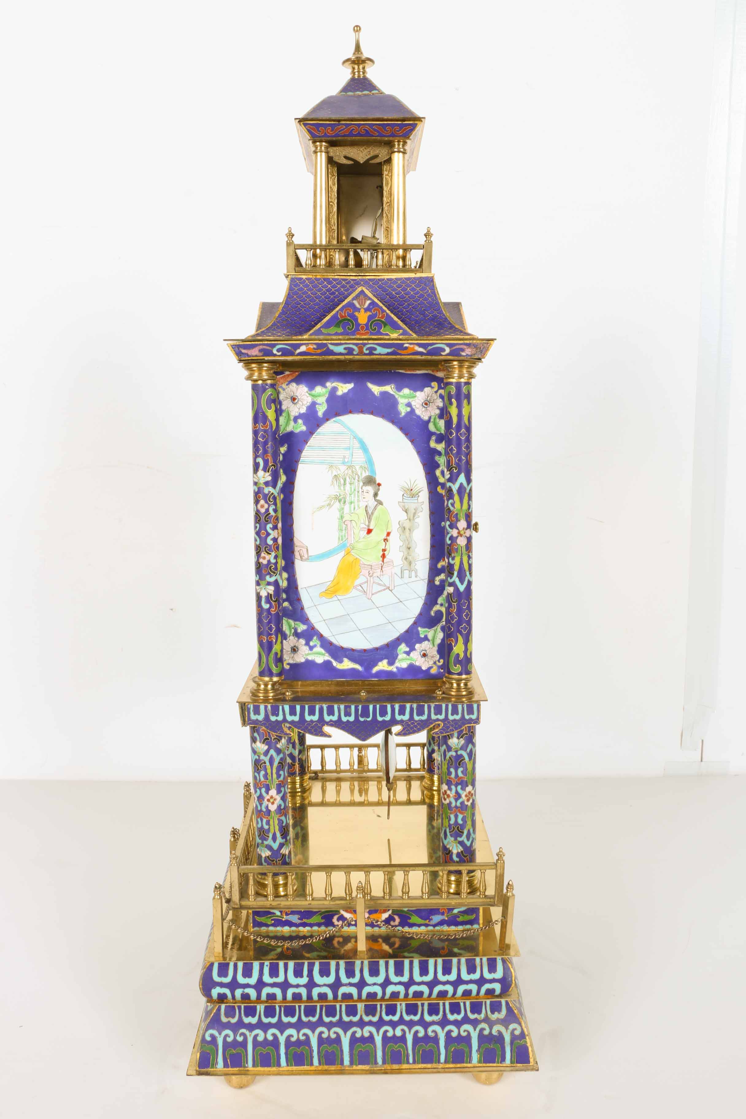 Blue and Gold Japanese Catle Shape Tower Clock