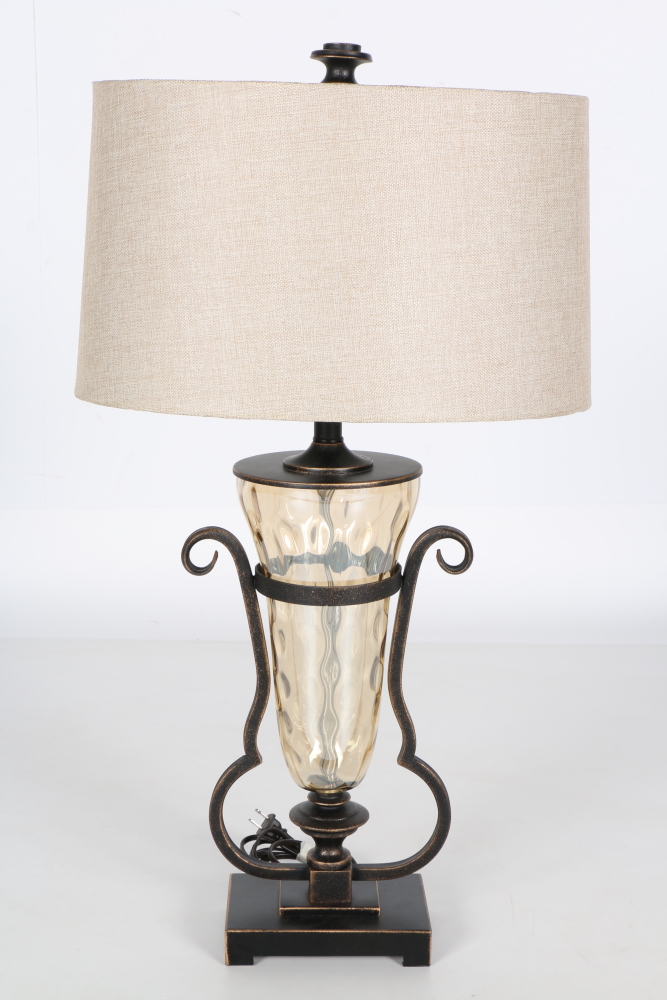 Pair of Glass and Metal Table Lamps