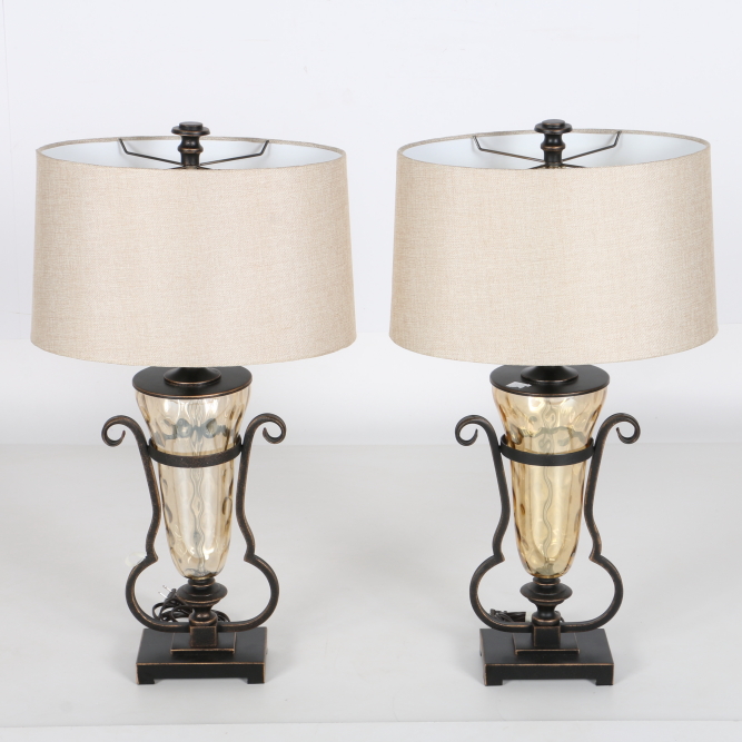 Pair of Glass and Metal Table Lamps