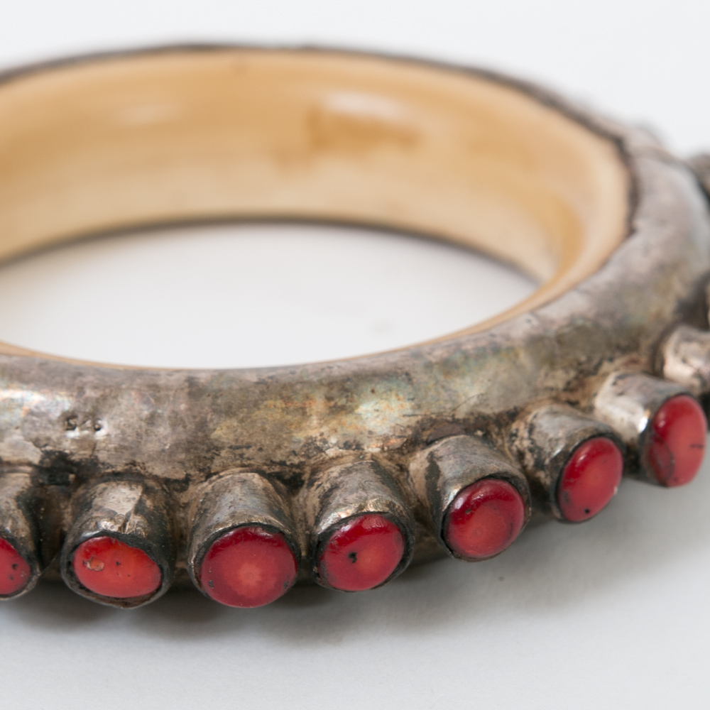 Antique Tibetan Sterling Silver and Bone Bangle