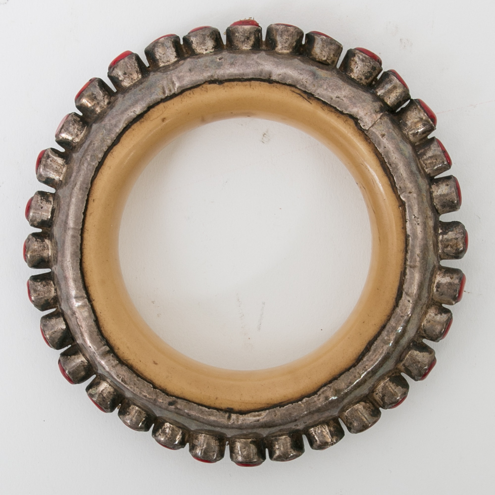 Antique Tibetan Sterling Silver and Bone Bangle