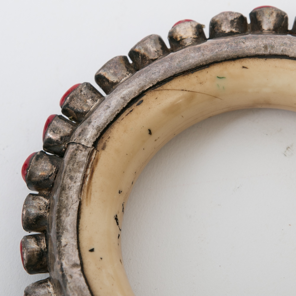 Antique Tibetan Sterling Silver and Bone Bangle