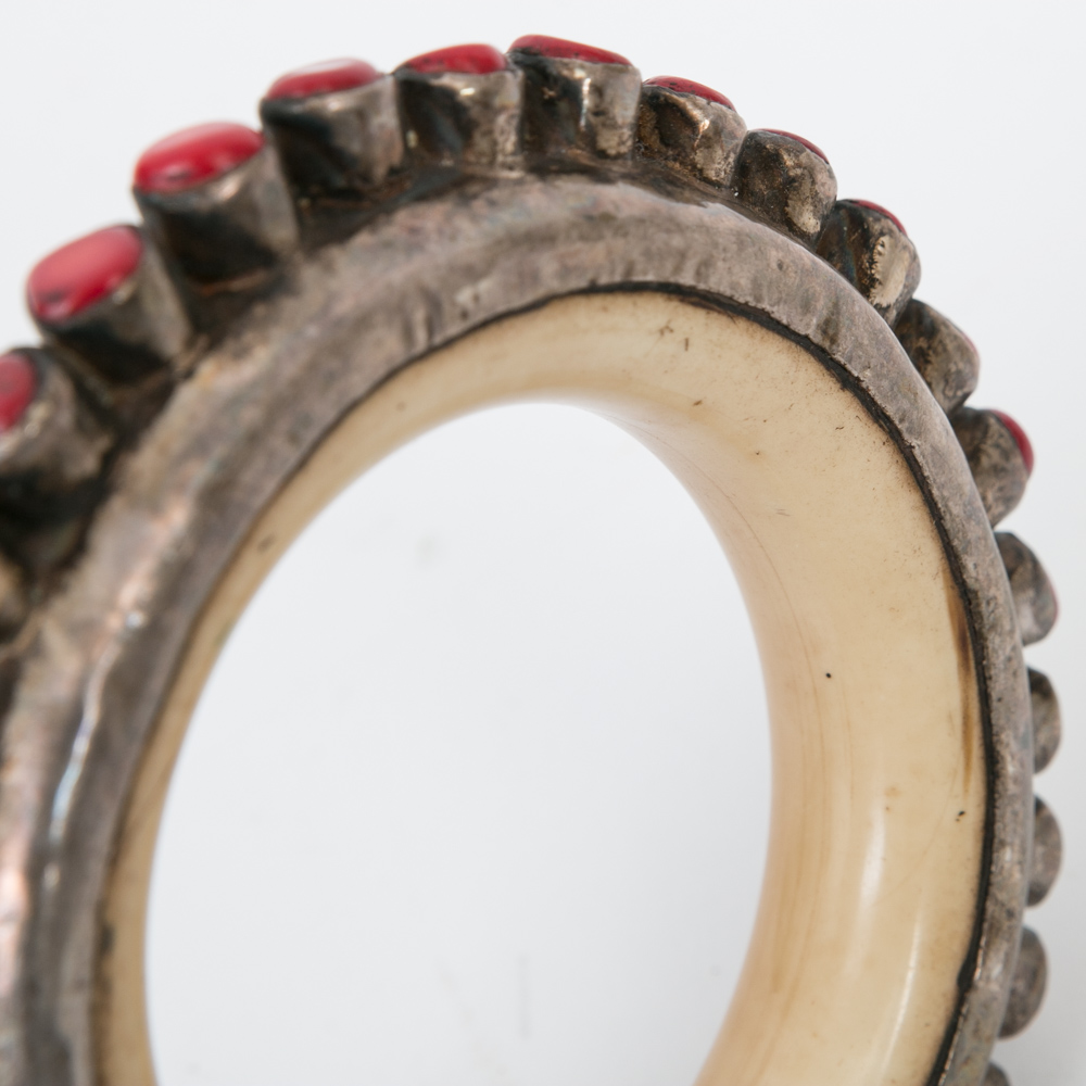 Antique Tibetan Sterling Silver and Bone Bangle