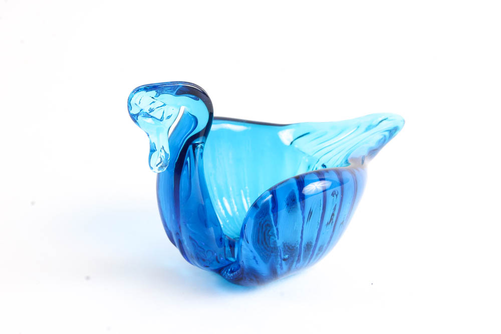 Three Cobalt Blue Glass Swan Dishes