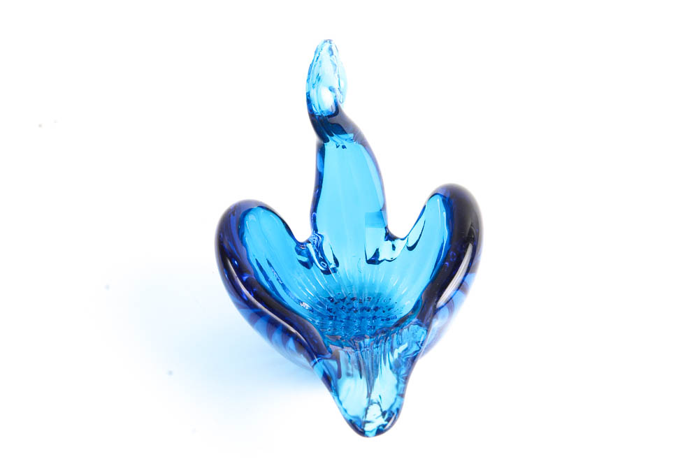 Three Cobalt Blue Glass Swan Dishes