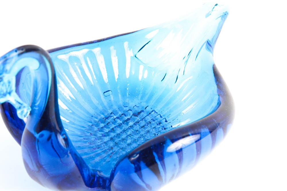 Three Cobalt Blue Glass Swan Dishes