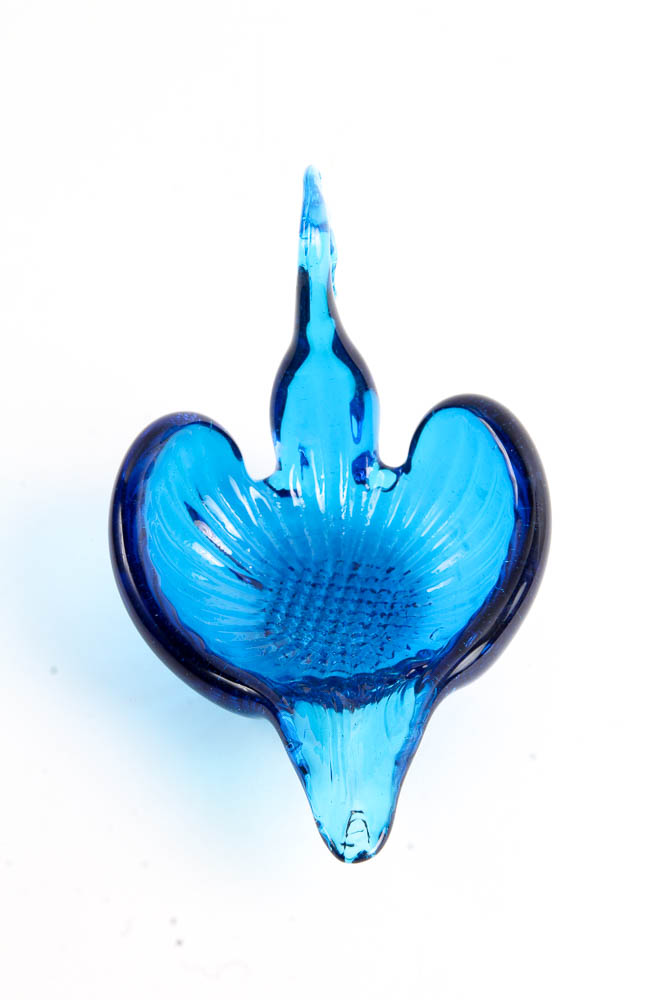 Three Cobalt Blue Glass Swan Dishes