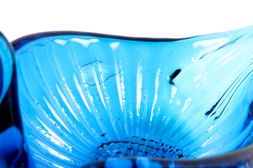 Three Cobalt Blue Glass Swan Dishes