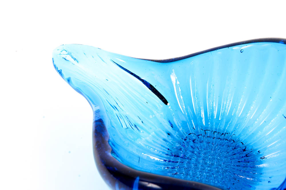 Three Cobalt Blue Glass Swan Dishes