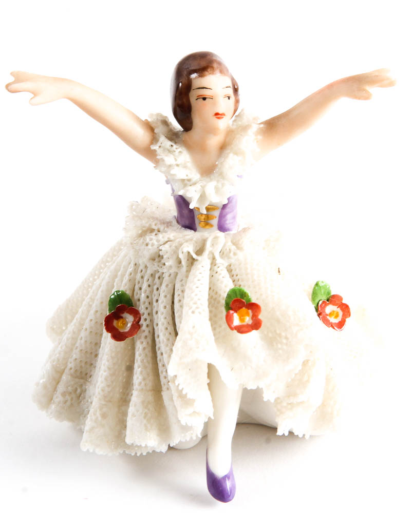 Dresden Porcelain Figurines with Fabric Detailing