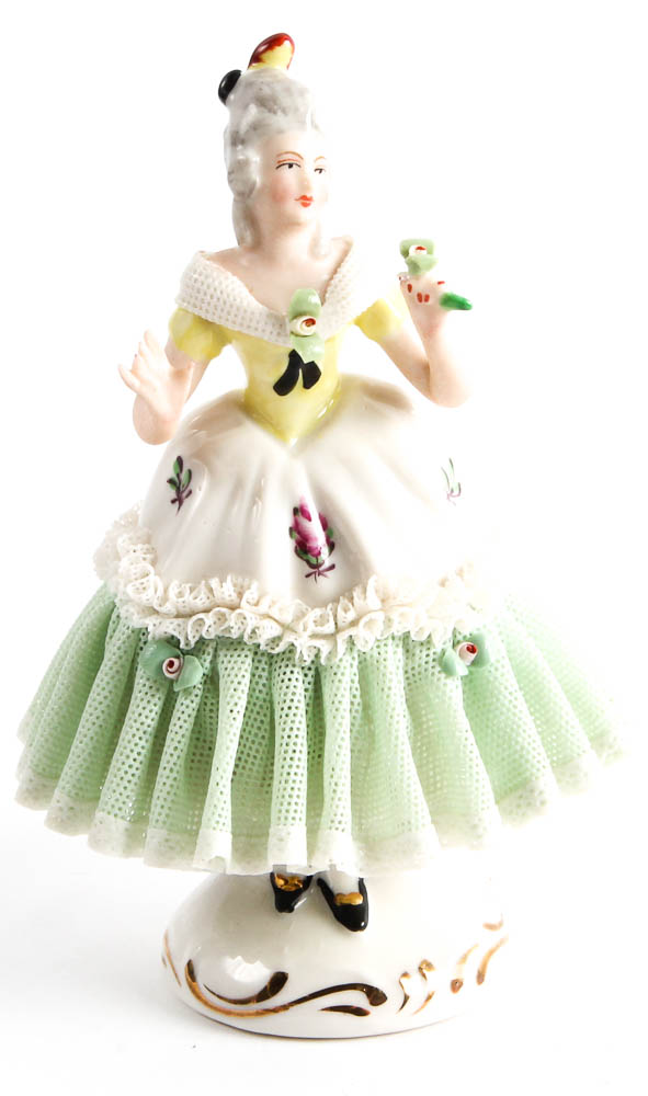 Dresden Porcelain Figurines with Fabric Detailing
